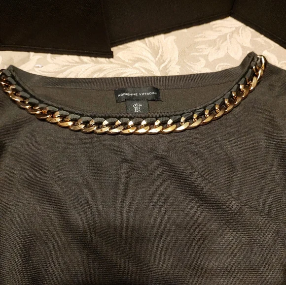 🔸🌿🔸NWOT Stellar Adrienne Vittadini Dark Olive & Gold Batwing Top Blouse - L - Picture 9 of 16